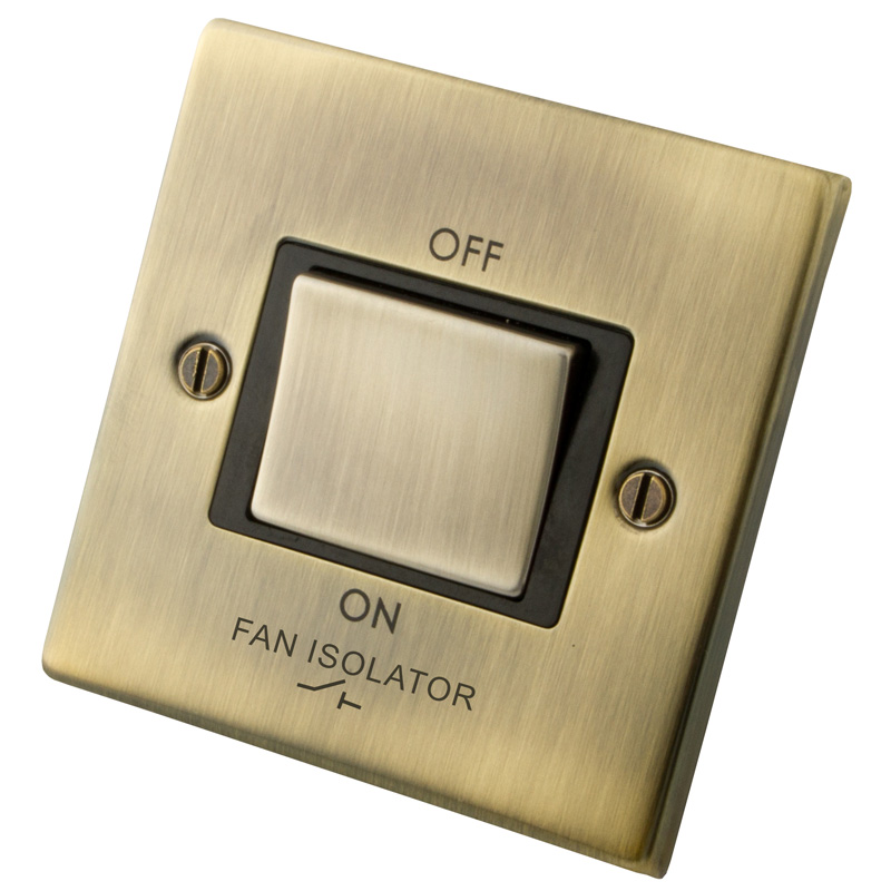 10A Triple Pole Fan Isolator Black Insert Antique Brass