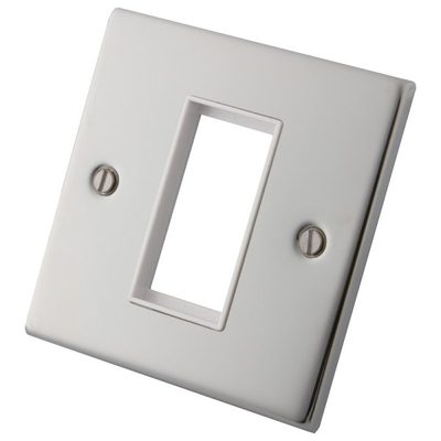 1 Gang 1 Euro Module Face Plate Polished Stainless Steel White Insert
