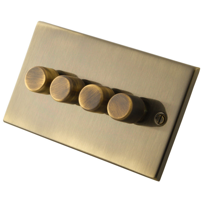 4 Gang 2 Way 250/400/500W Dimmer Antique Brass