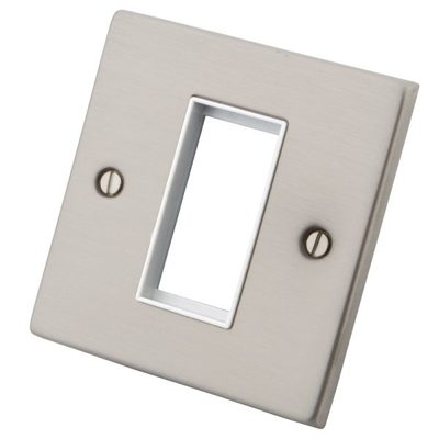 1 Gang 1 Euro Module Face Plate Brushed Stainless Steel White Insert