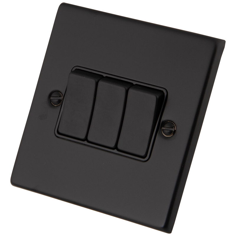 3 GANG 2 WAY 10A PLATE SWITCH MATT BLACK