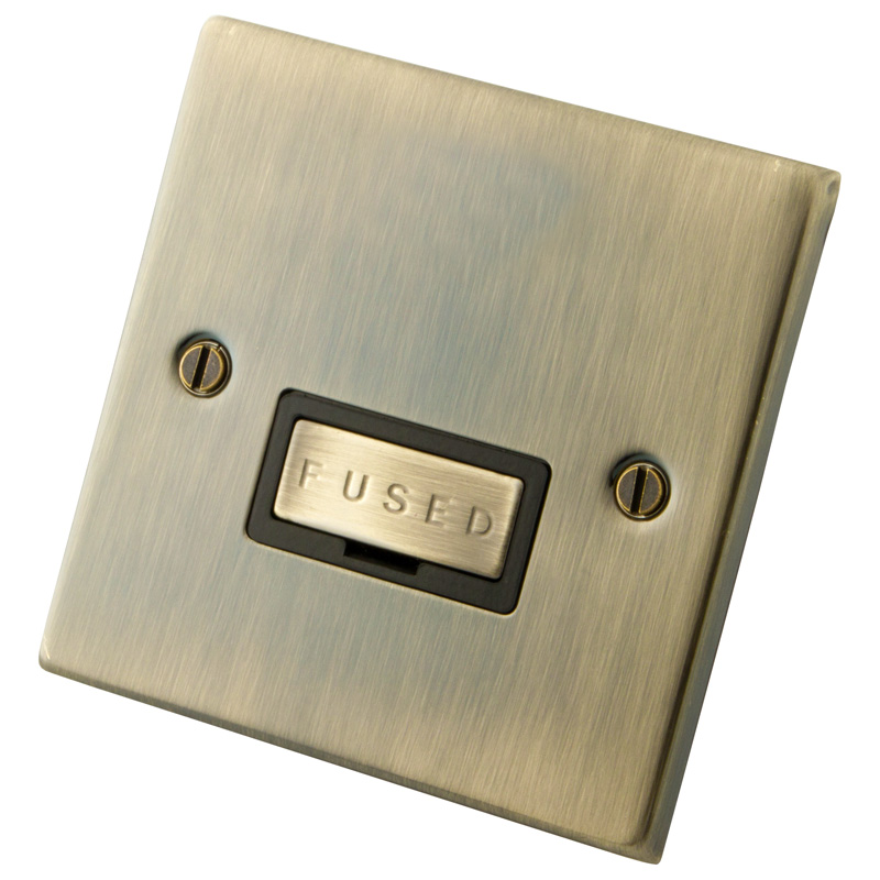 13A Unswitched Fused Spur Black Insert Antique Brass