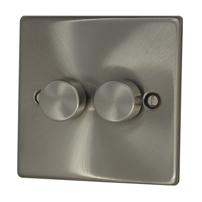 2 GANG 2 WAY (250/400/500W) PUSH DIMMER Stain Chrome