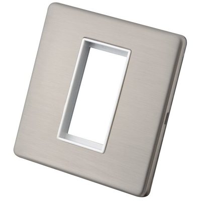 1 Gang 1 Module Media Plate White Insert Brushed Stainless Steel Screwless