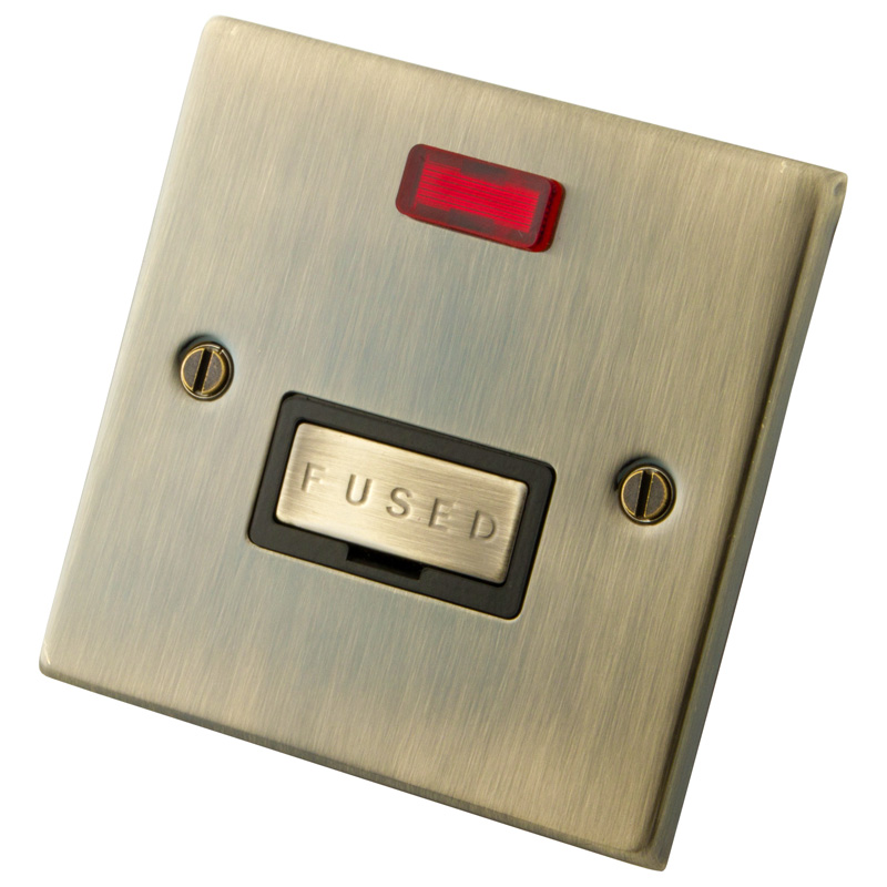 13A Unswitched Fused Spur With Neon Black Insert Antique Brass