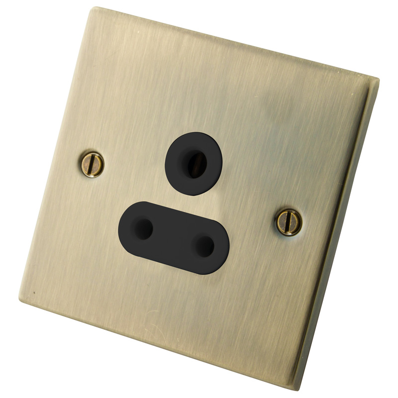 5A 1 Gang Socket Black Insert Antique Brass