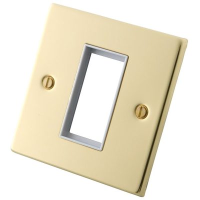1 Gang 1 Module Euro plate White Insert Polished Brass