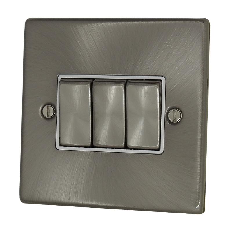 3 GANG LIGHT SWITCH 2 WAY Stain Chrome